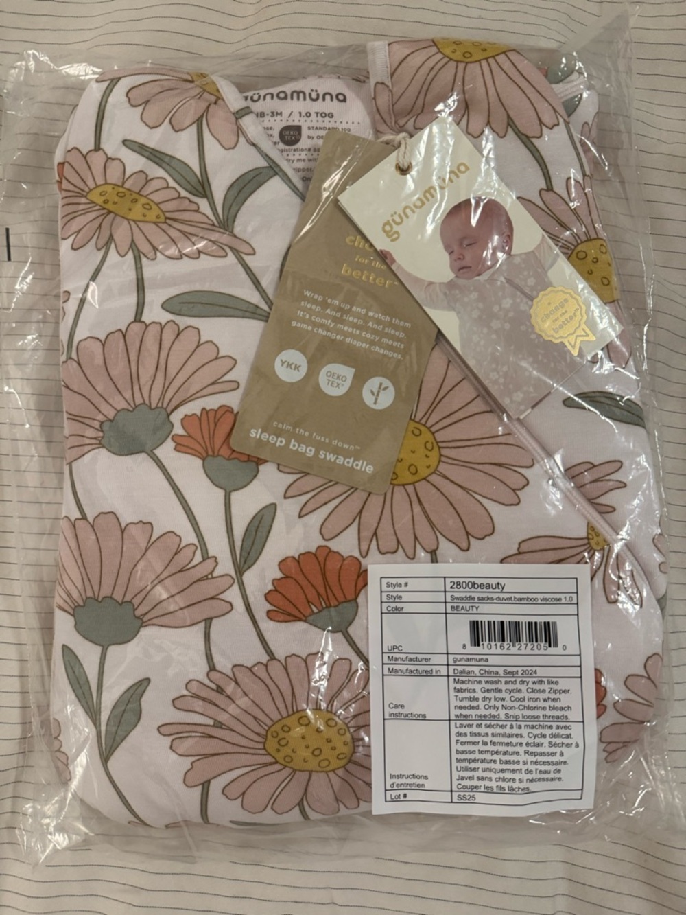 GUNAMUNA Floral Beauty Swaddle Sleep Sack 1.0 TOG - NB-3months